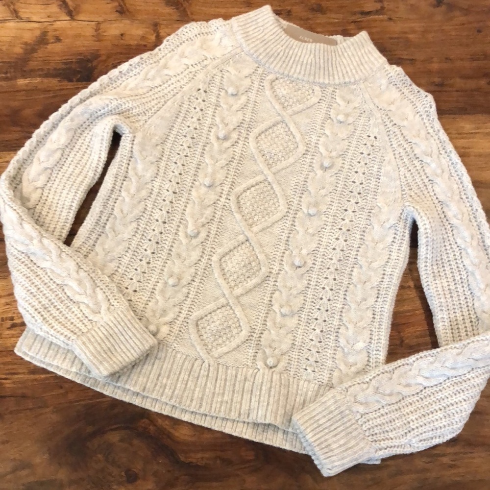 J. Crew Azra Cable Knit Pullover Light Grey XS - Picture 5 of 7